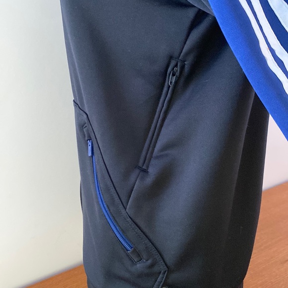 Adidas black and royal blue Climalite training jacket with hood. Girl’s Large. - Picture 6 of 15